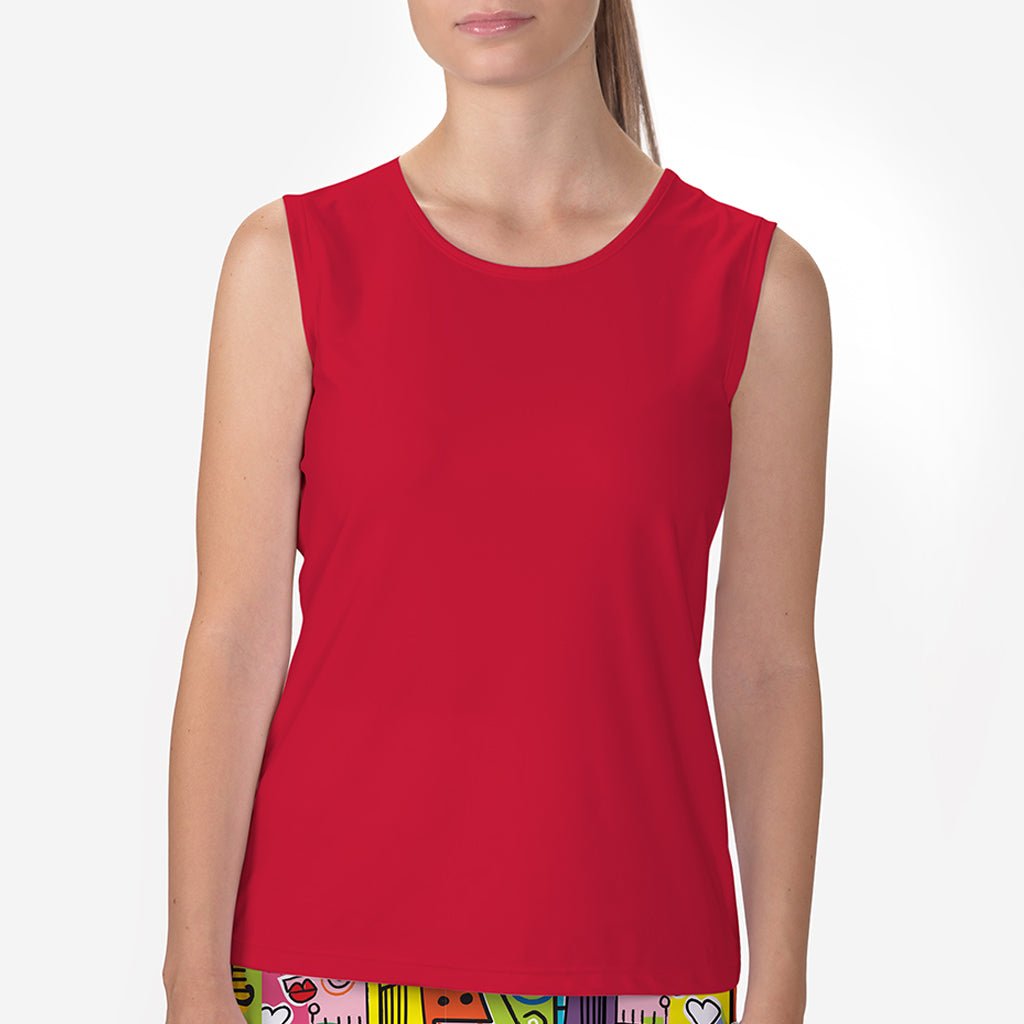 RED SLEEVELESS CREW NECK TOP