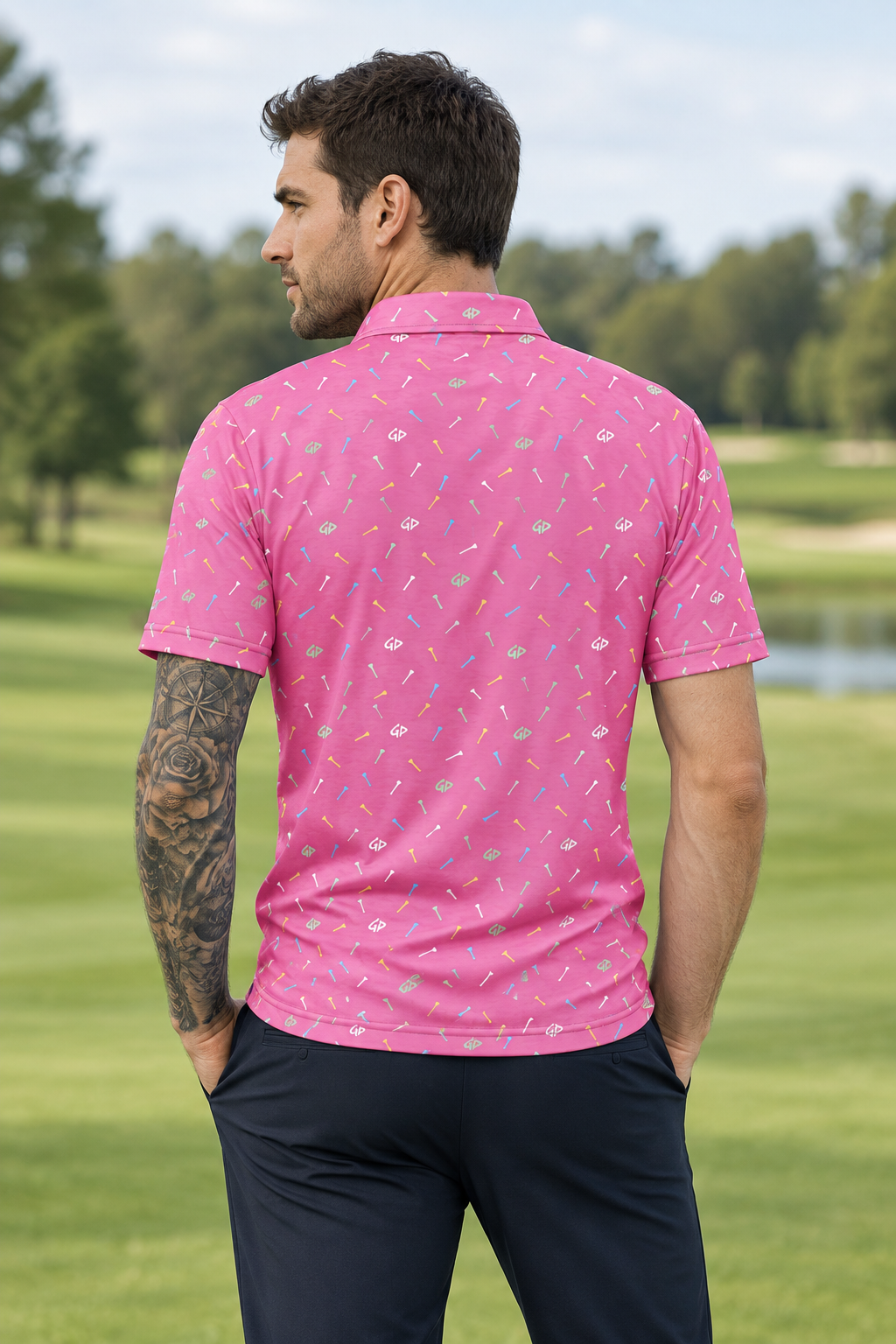 Tee Time polo back-view course image