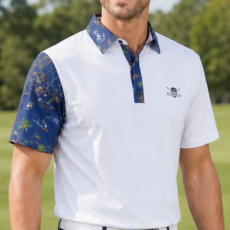 VIP Cool-Stretch Men's Golf Shirt - White/Ocean Blue